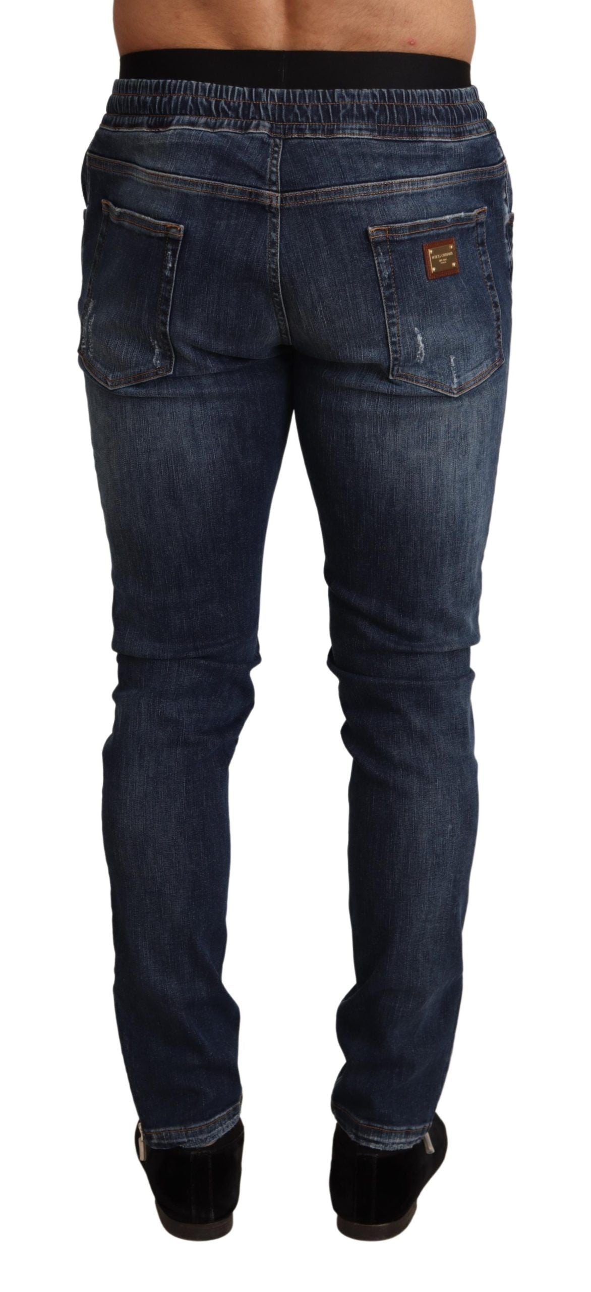 Dolce & Gabbana Blå Bomullsstretchiga Trasiga Denimjeans