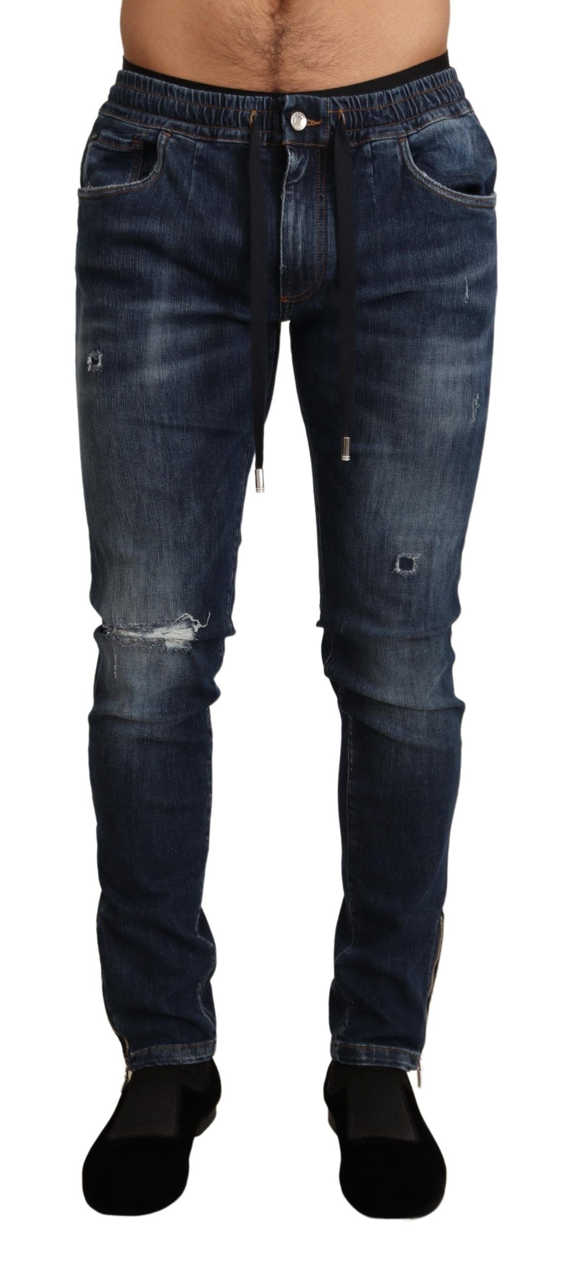 Dolce & Gabbana Blå Bomullsstretchiga Trasiga Denimjeans