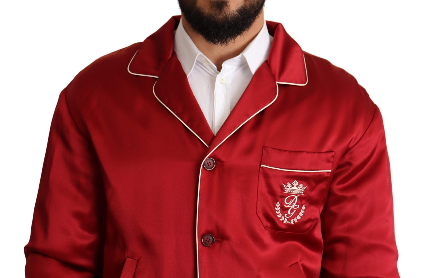 Dolce & Gabbana Röd Sidenbomberjacka Med Knappar Och DG-Logotyp