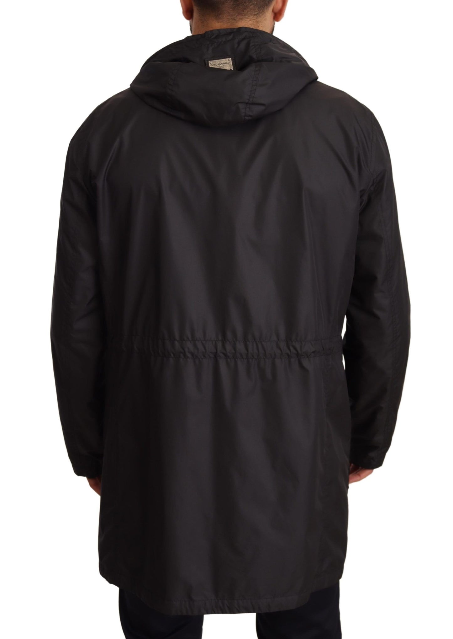 Dolce & Gabbana Svart Trenchcoat med Huva Herrjacka