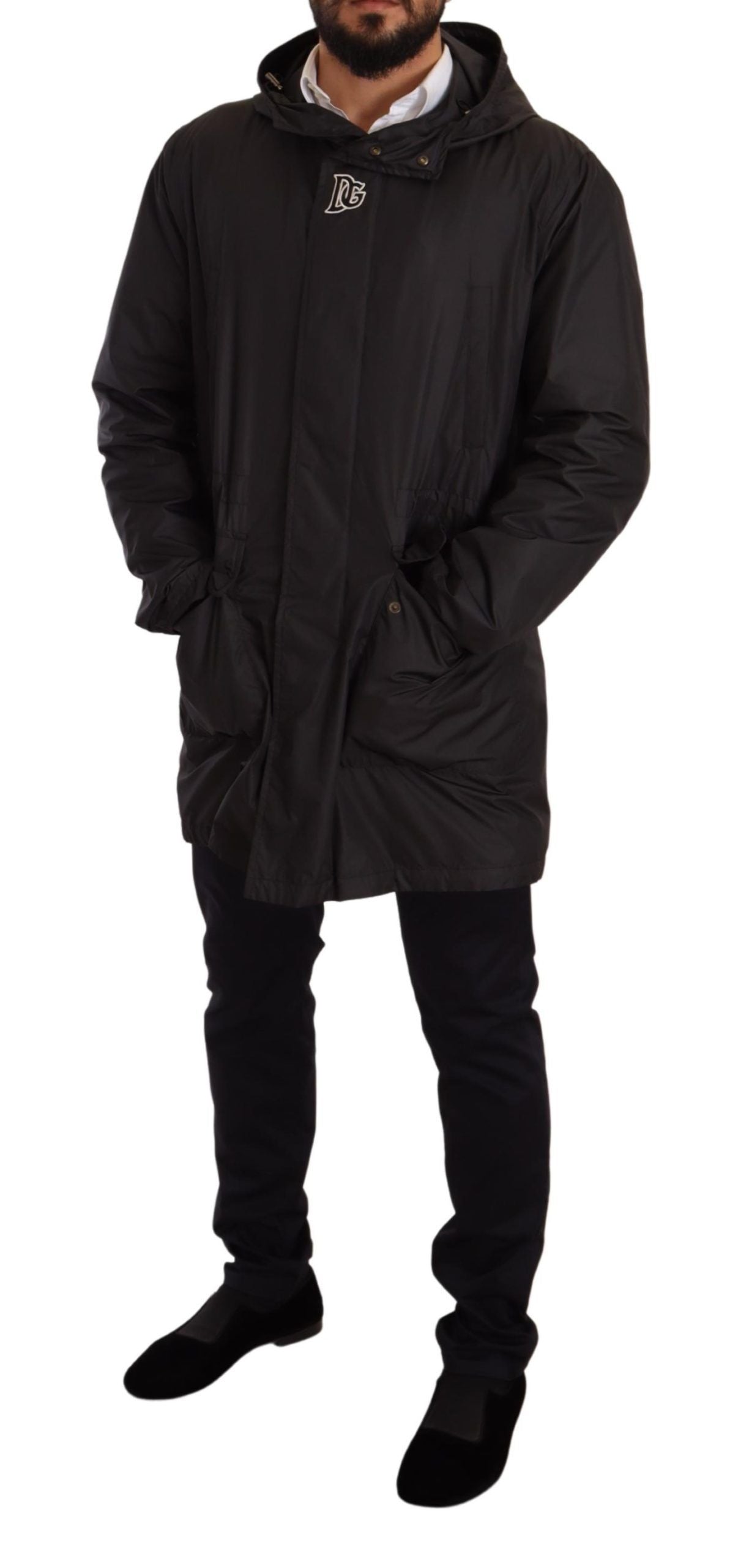 Dolce & Gabbana Svart Trenchcoat med Huva Herrjacka