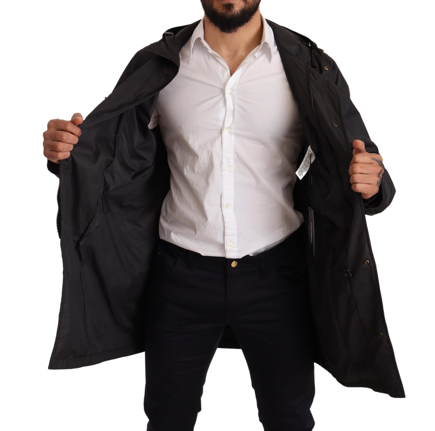 Dolce & Gabbana Svart Trenchcoat med Huva Herrjacka