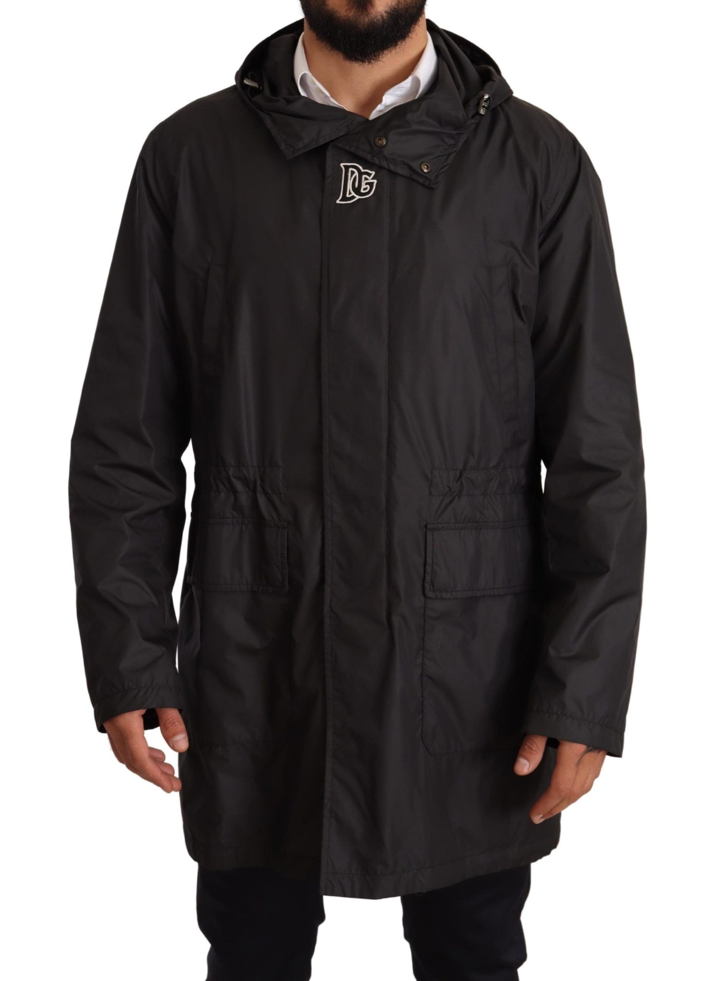 Dolce & Gabbana Svart Trenchcoat med Huva Herrjacka