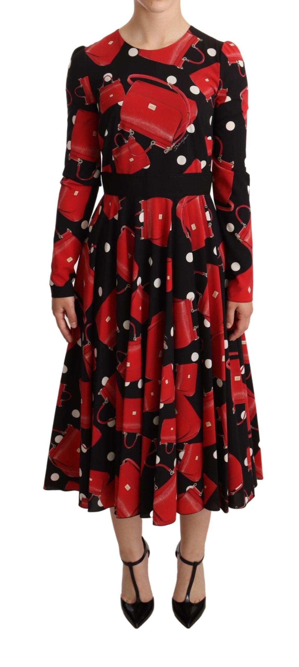 Dolce & Gabbana svart Sicilia-vesketrykk med utsvingt midikjole