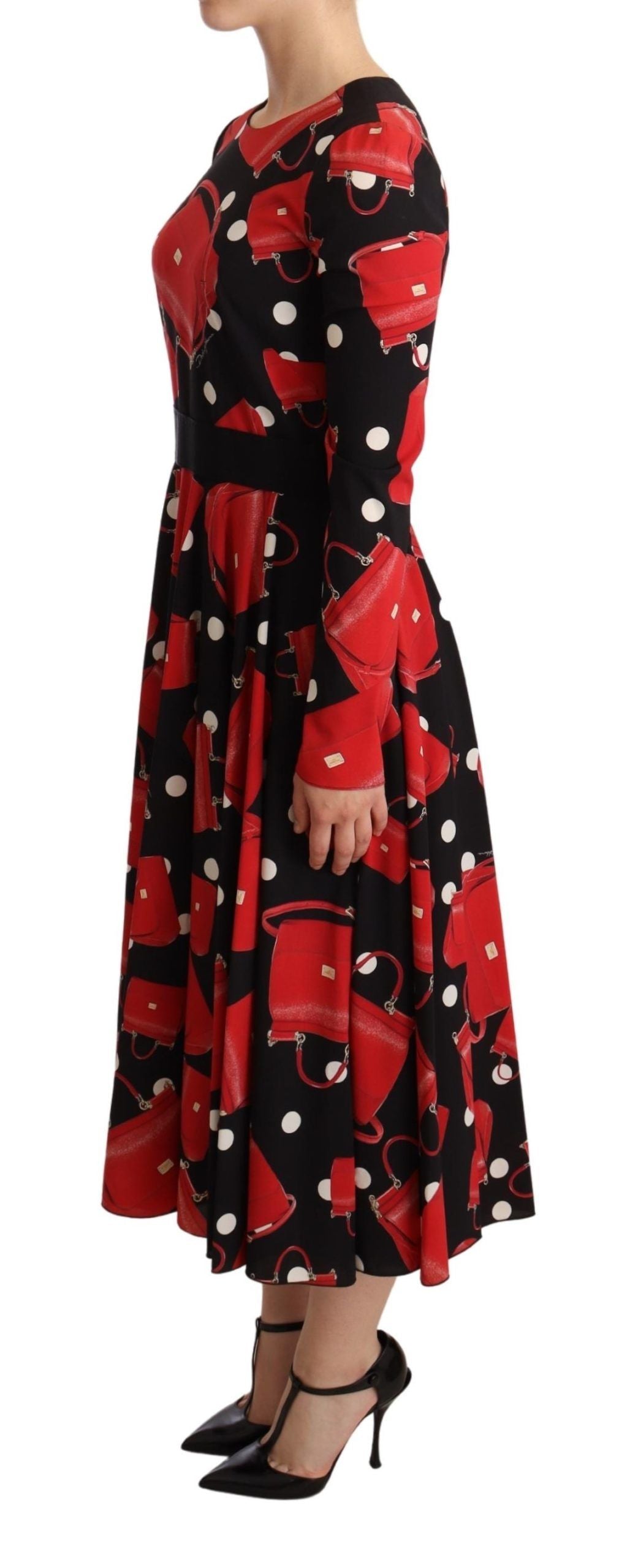 Dolce & Gabbana svart Sicilia-vesketrykk med utsvingt midikjole