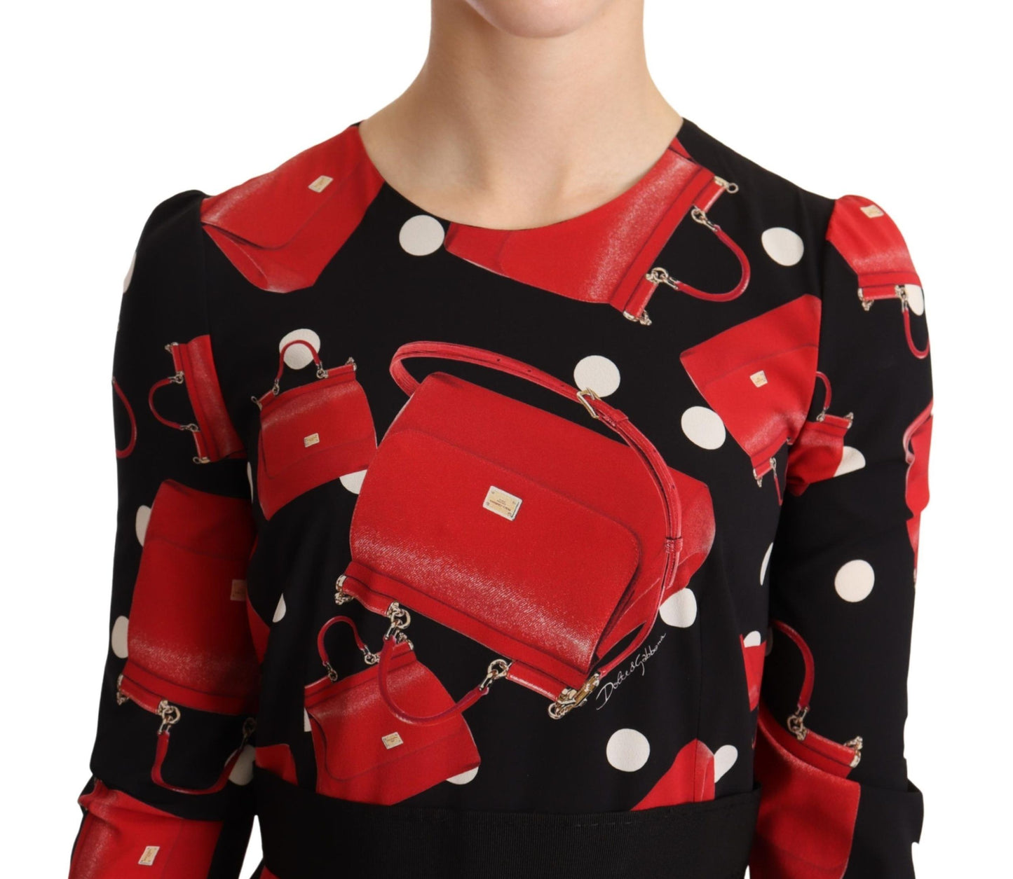 Dolce & Gabbana svart Sicilia-vesketrykk med utsvingt midikjole