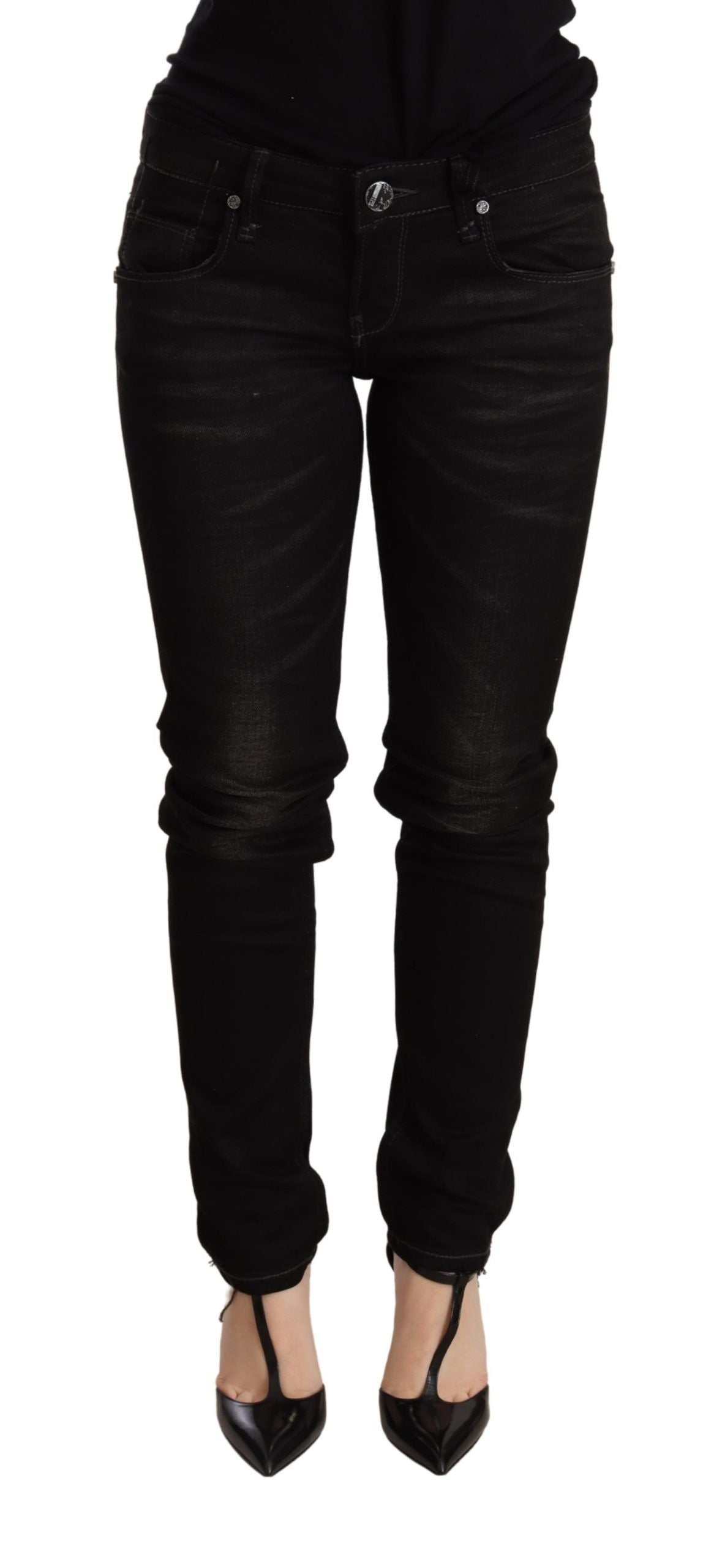 Svarte skinny denimbukser med lav midje