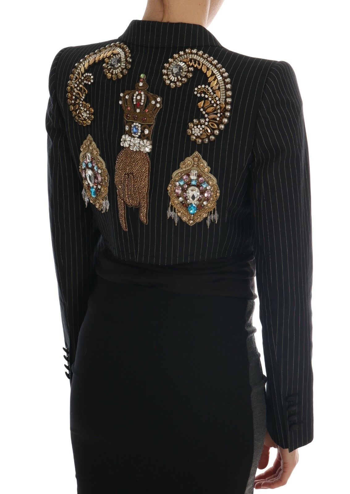 Dolce & Gabbana svart kristallkavaj med sagoliknande mönster