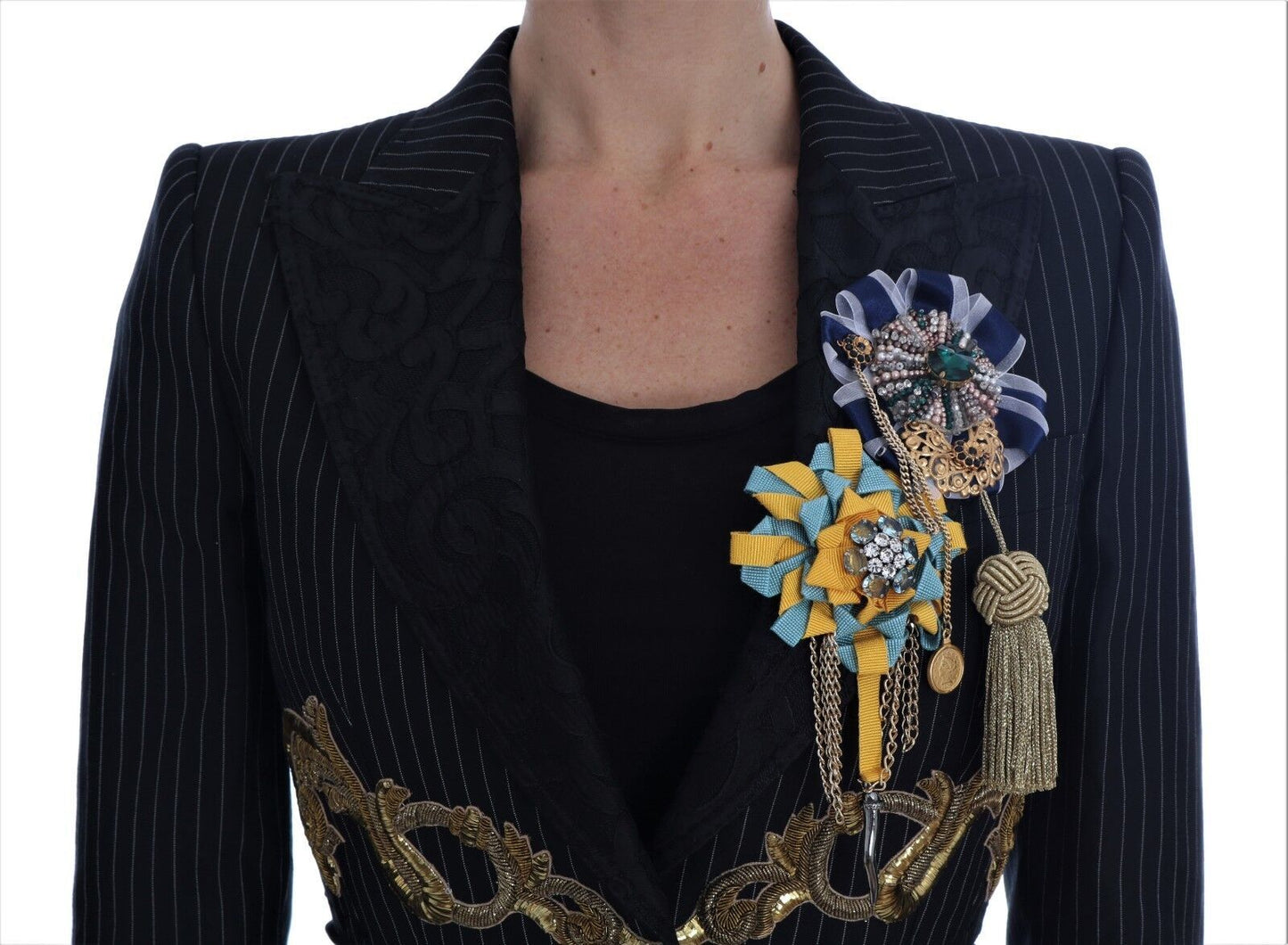 Dolce & Gabbana svart kristallkavaj med sagoliknande mönster