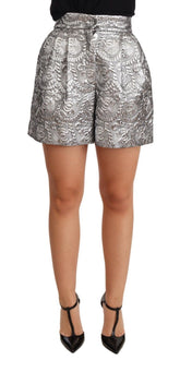 Dolce & Gabbana Silverfärgade blommiga brokadshorts med hög midja