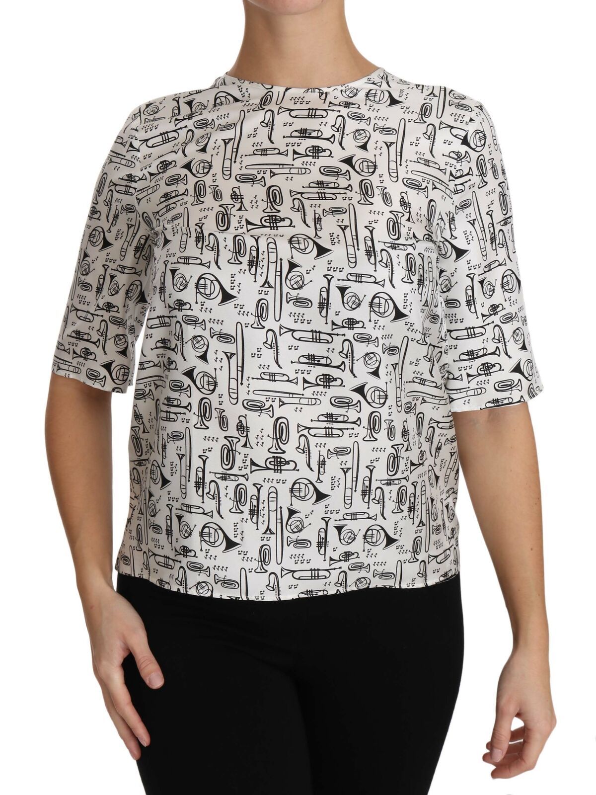 Dolce & Gabbana hvit bluse med musikkinstrumenttrykk