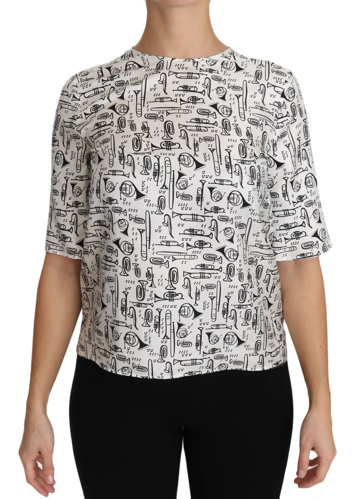 Dolce & Gabbana hvit bluse med musikkinstrumenttrykk