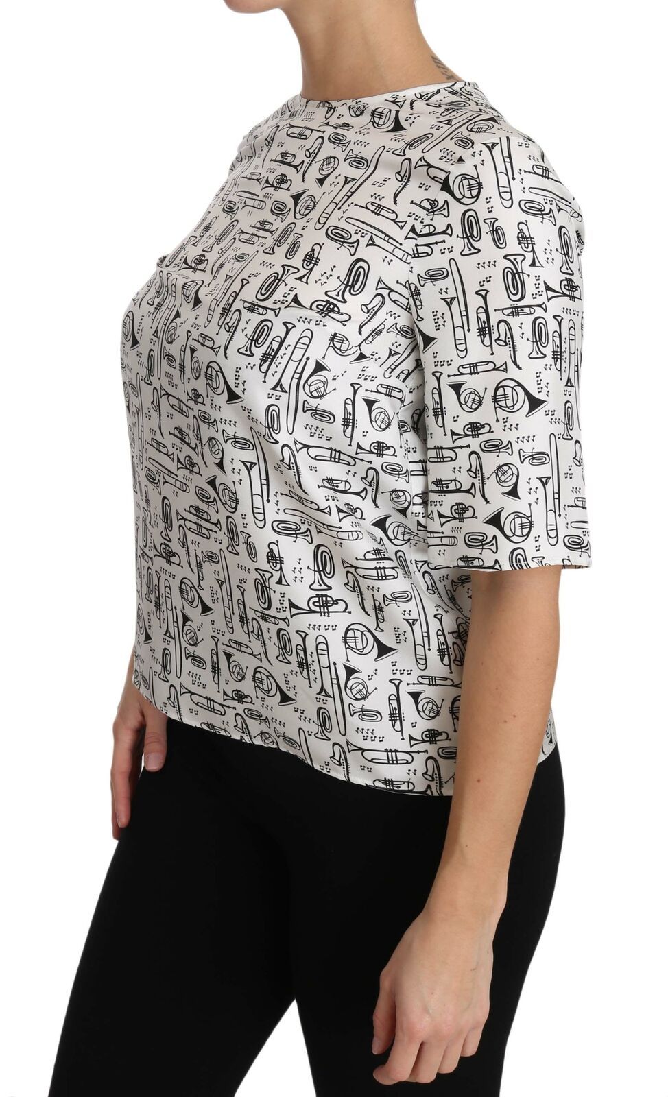 Dolce & Gabbana hvit bluse med musikkinstrumenttrykk