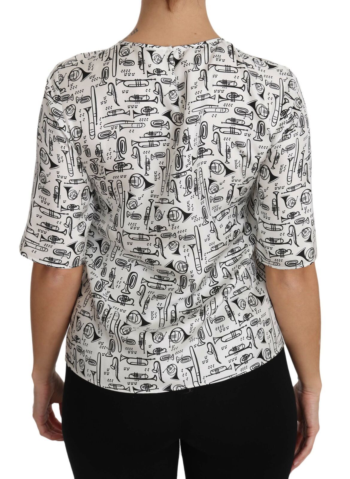 Dolce & Gabbana hvit bluse med musikkinstrumenttrykk