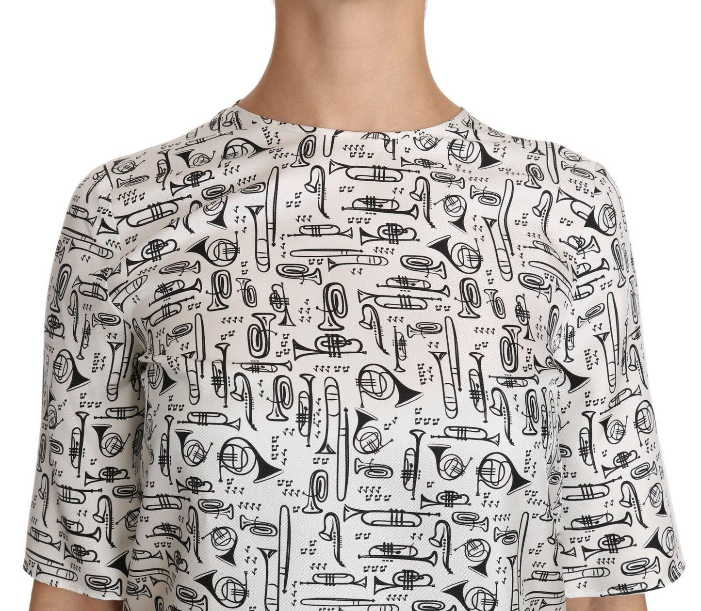 Dolce & Gabbana hvit bluse med musikkinstrumenttrykk