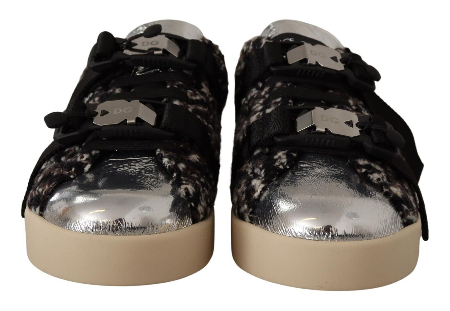 Dolce & Gabbana Silver Läder Bruna Bomullsull Sneakers Skor