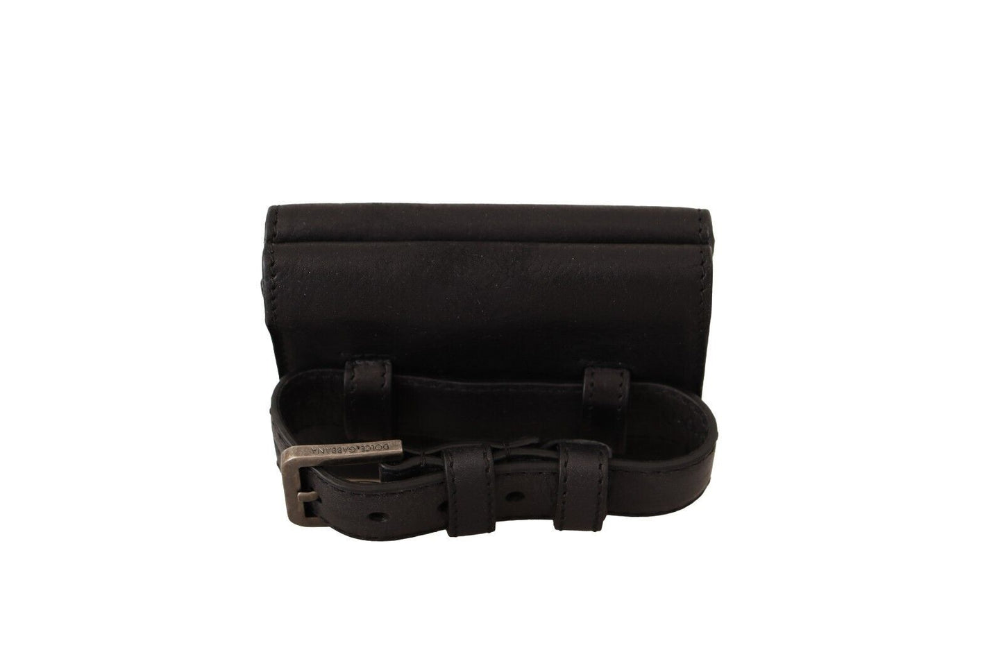 Dolce & Gabbana svart skinnveske med tre fold, beltestropp, multisett-lommebok