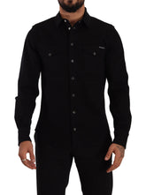 Dolce & Gabbana Black Slim Cotton Denim Stretch Shirt