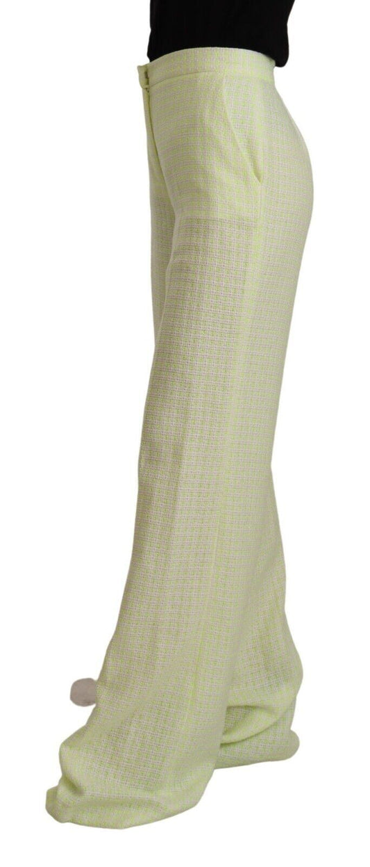 MSGM Gulgröna bomullsbyxor med hög midja, raka långa byxor