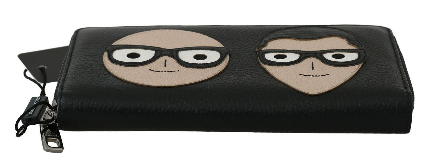 Dolce & Gabbana Svart Läder #DGFAMILY Dragkedja Continental Herrplånbok