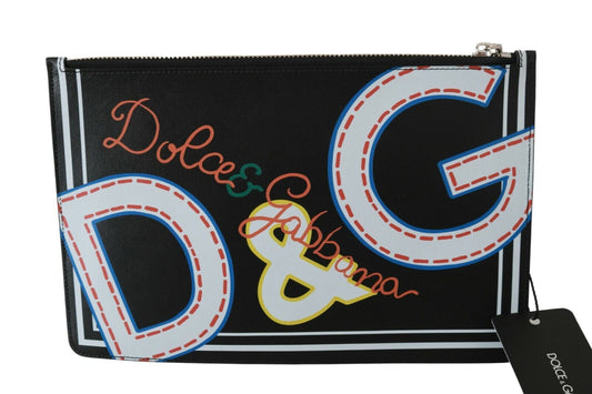 Dolce & Gabbana Svart DG Print Herre Glidelås Myntveske Skinnlommebok