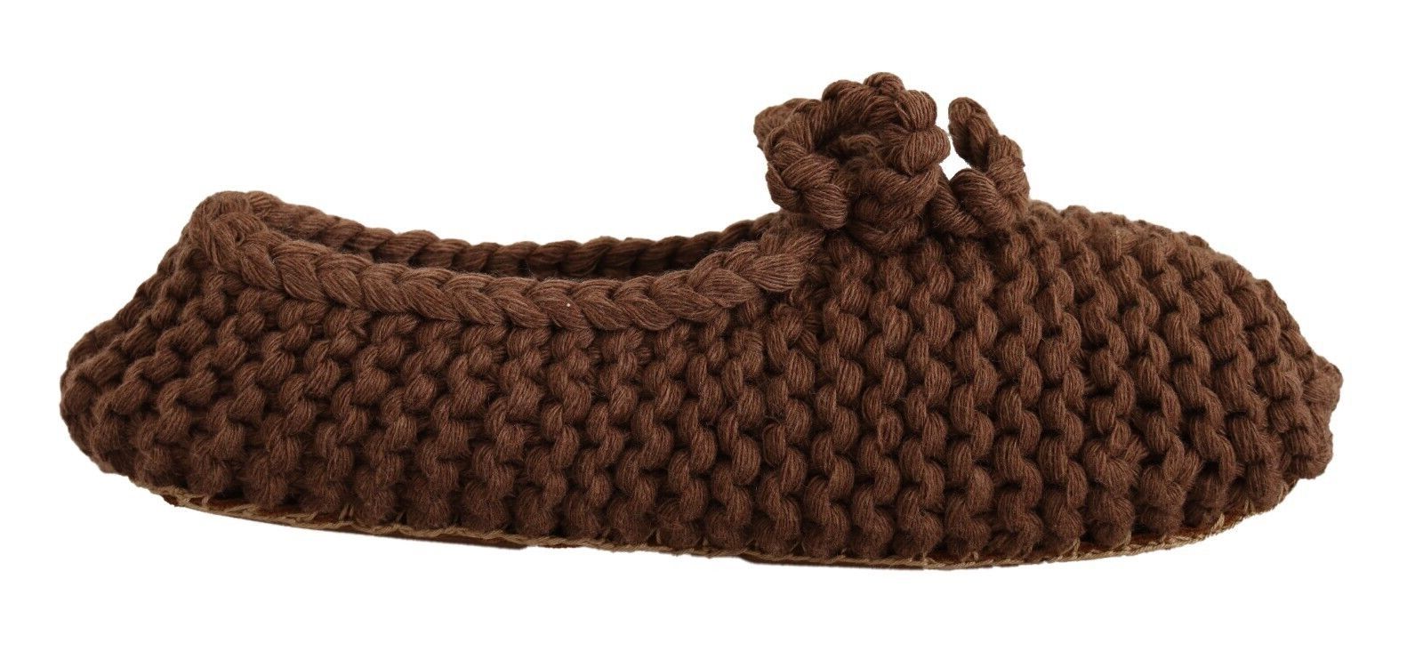 Bruna slip-on ballerinaskor i ull med stickning