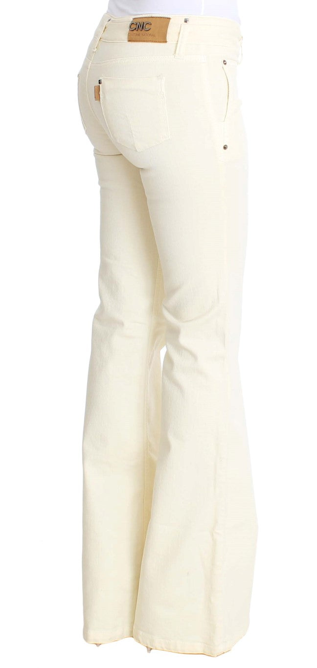 Costume National Vita Bomullsstretchiga Utsvängda Jeans