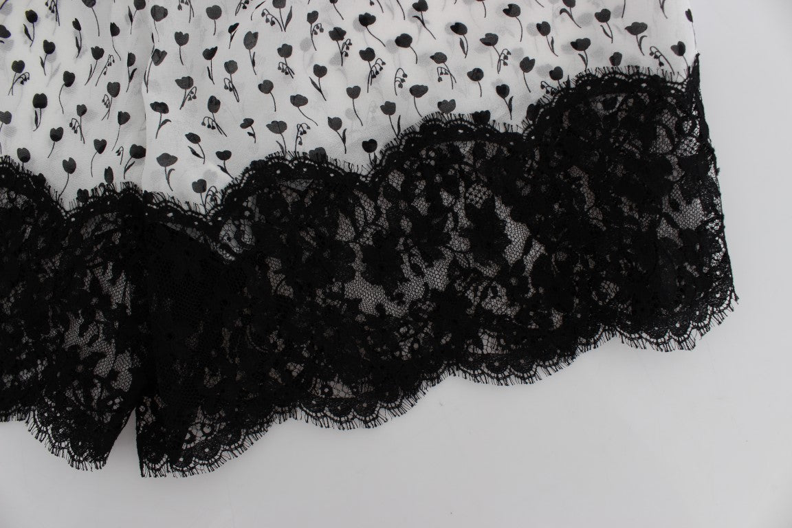 Dolce & Gabbana Vita Svarta Blommiga Spets Sidensömnadsshorts