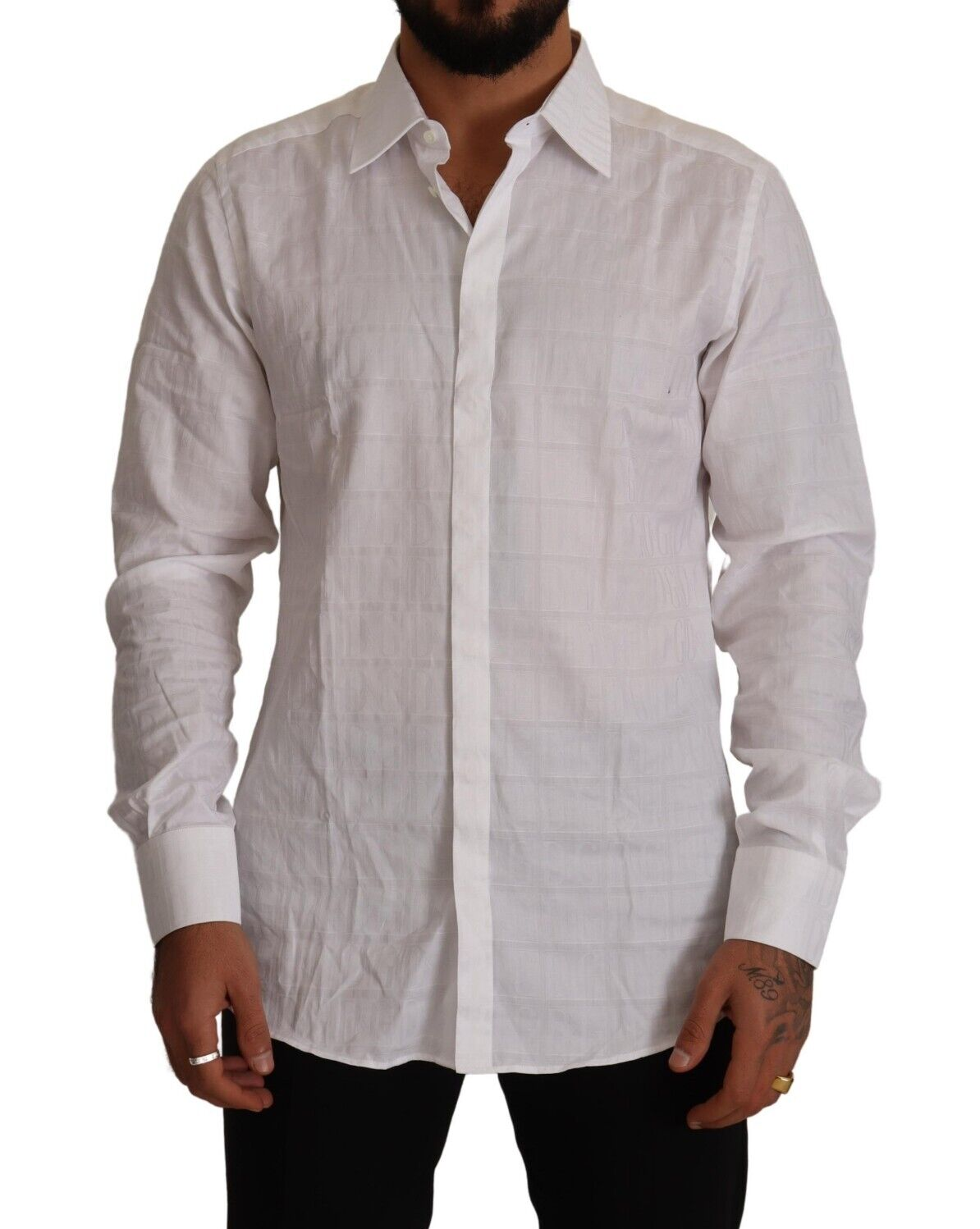 Dolce & Gabbana Vit Guld Bomull Slim Fit Formell Skjorta