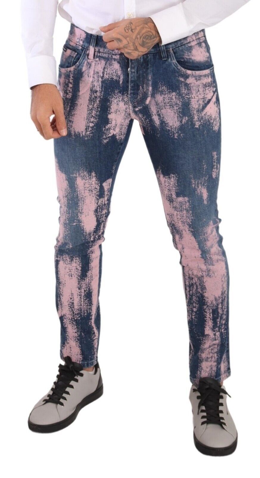 Dolce & Gabbana Blå Rosa Tie Dye Bomull Skinny Denim Jeans
