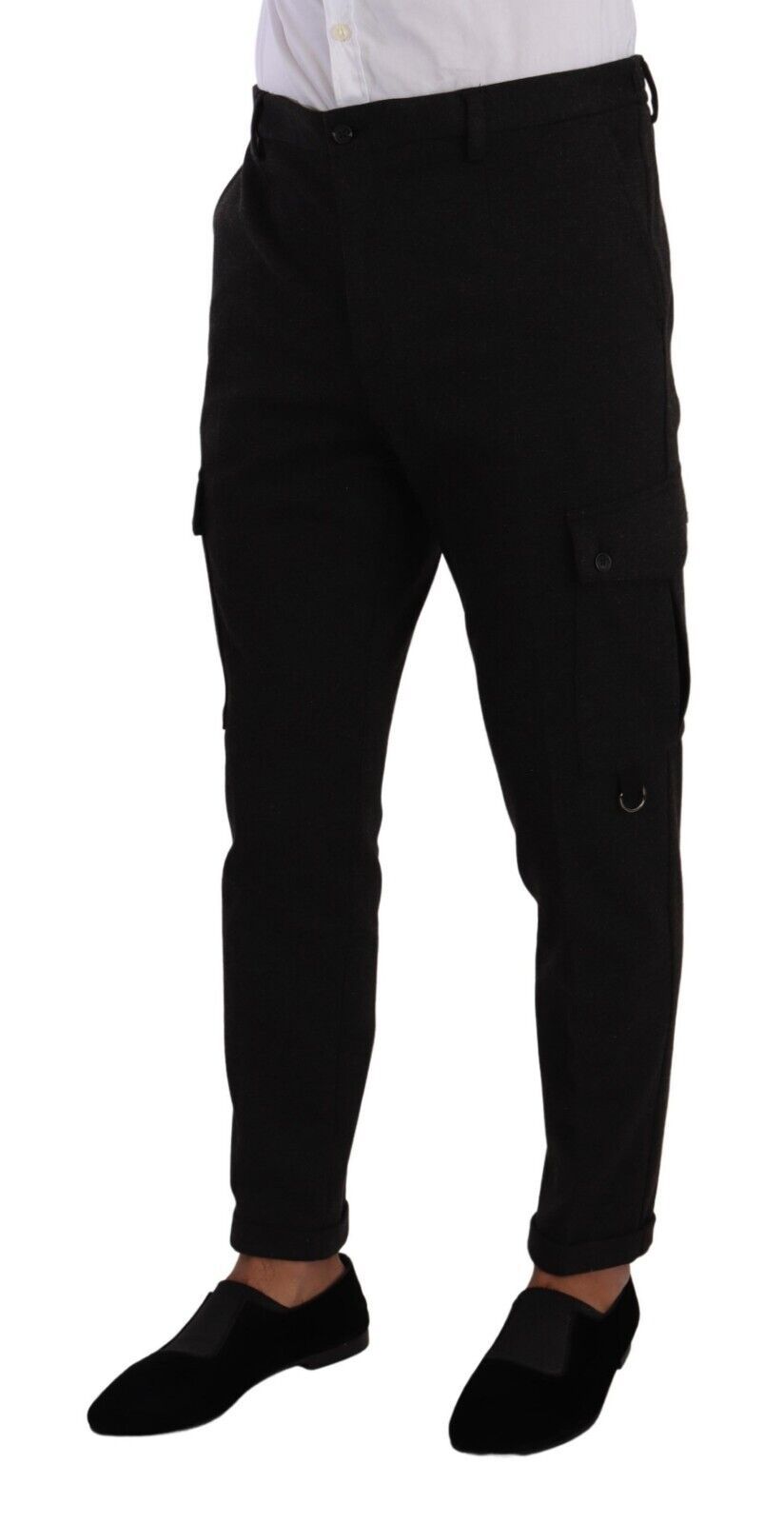 Dolce & Gabbana Svarta Viskos Cargo Skinny Herrbyxor