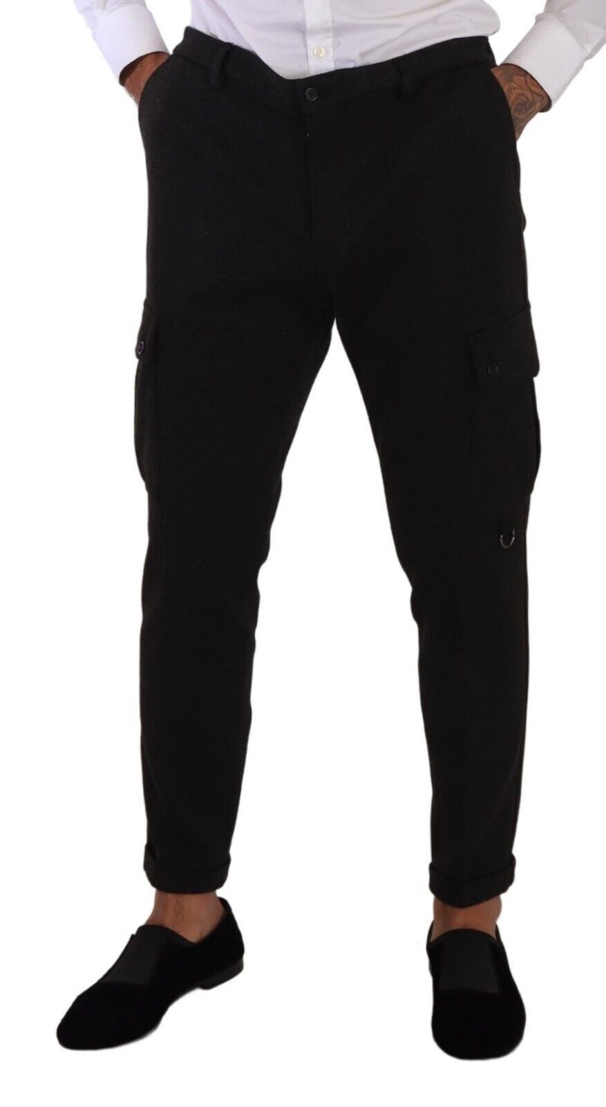 Dolce & Gabbana Svarta Viskos Cargo Skinny Herrbyxor