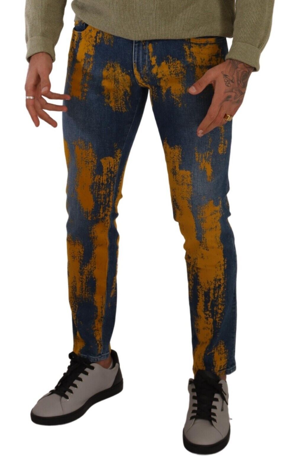 Dolce & Gabbana Blå Gula Skinny Bomull Herrjeans