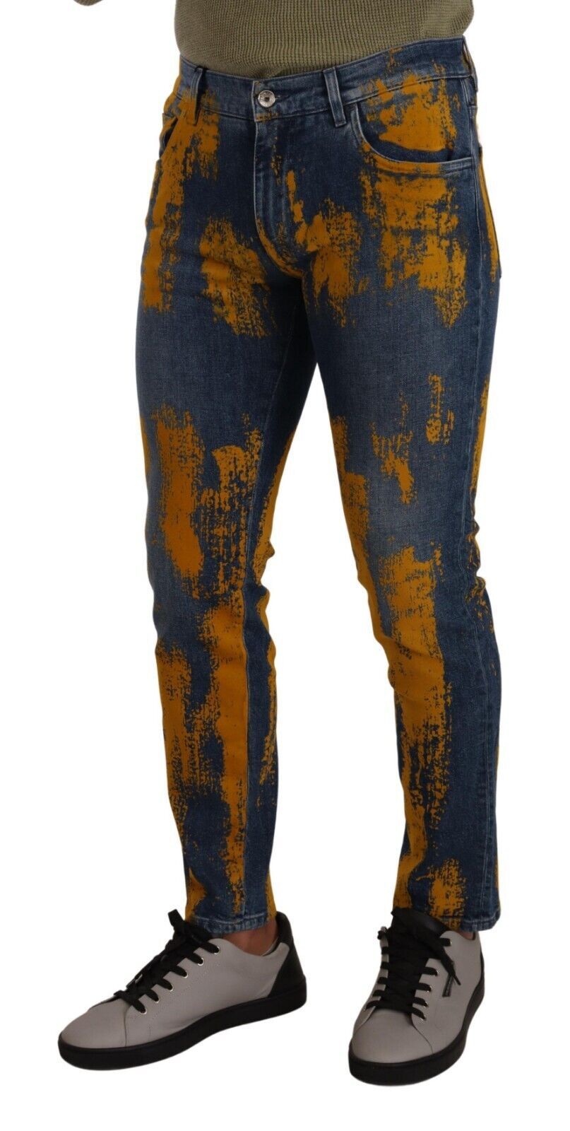 Dolce & Gabbana Blå Gula Skinny Bomull Herrjeans