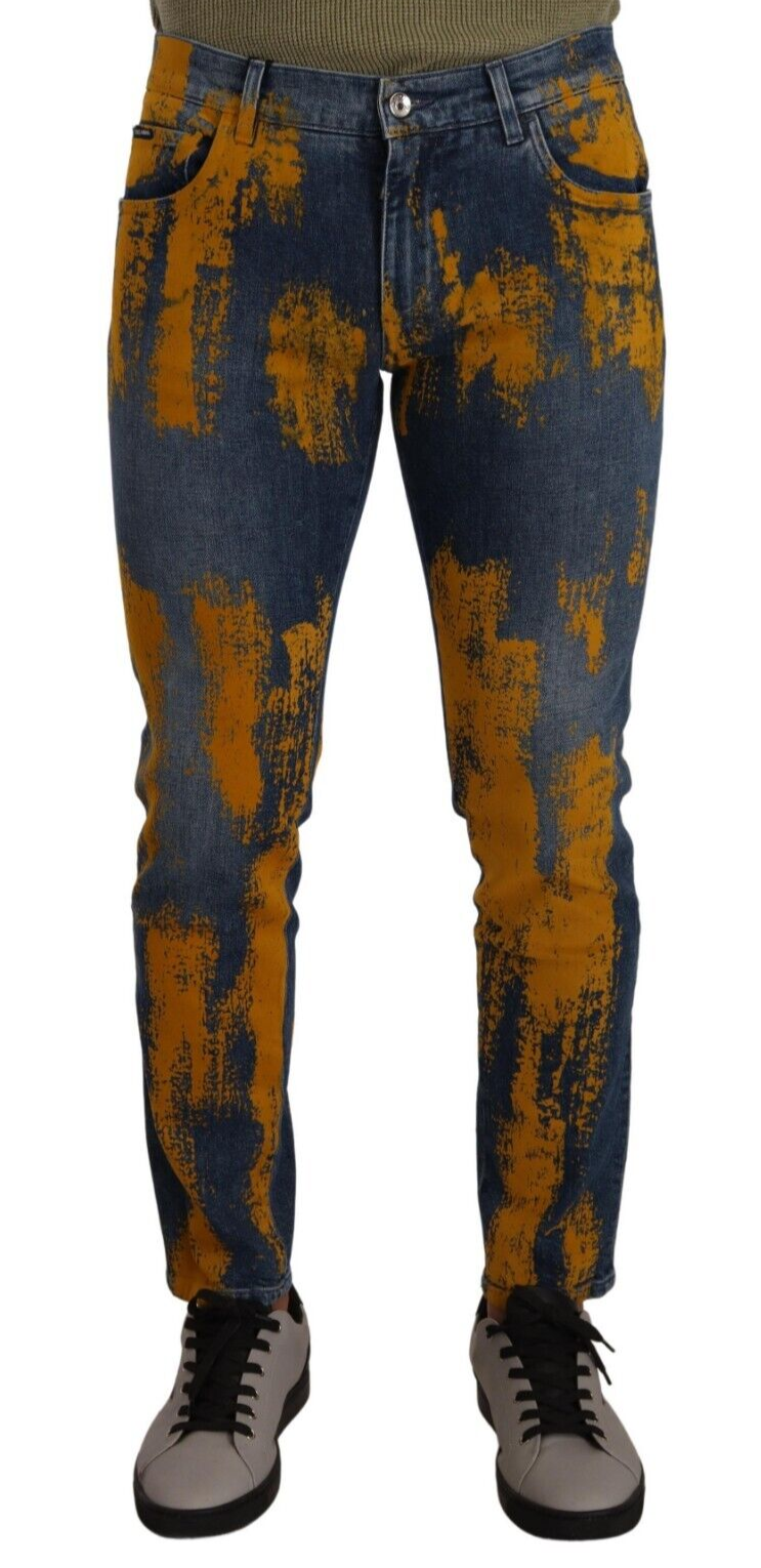 Dolce & Gabbana Blå Gula Skinny Bomull Herrjeans