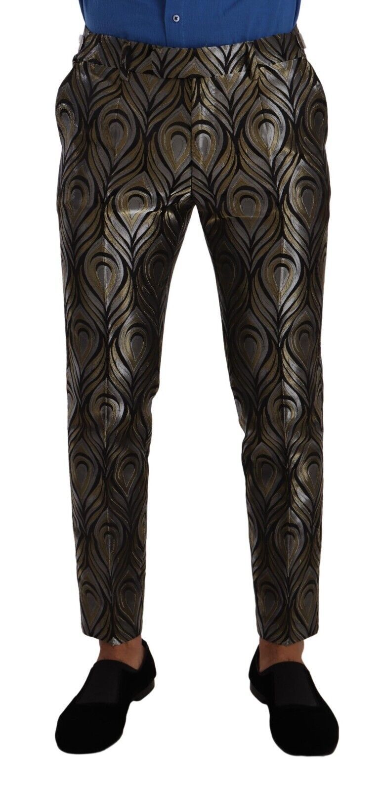 Dolce & Gabbana Silver Guld Jacquard Herrbyxor Dressbyxor