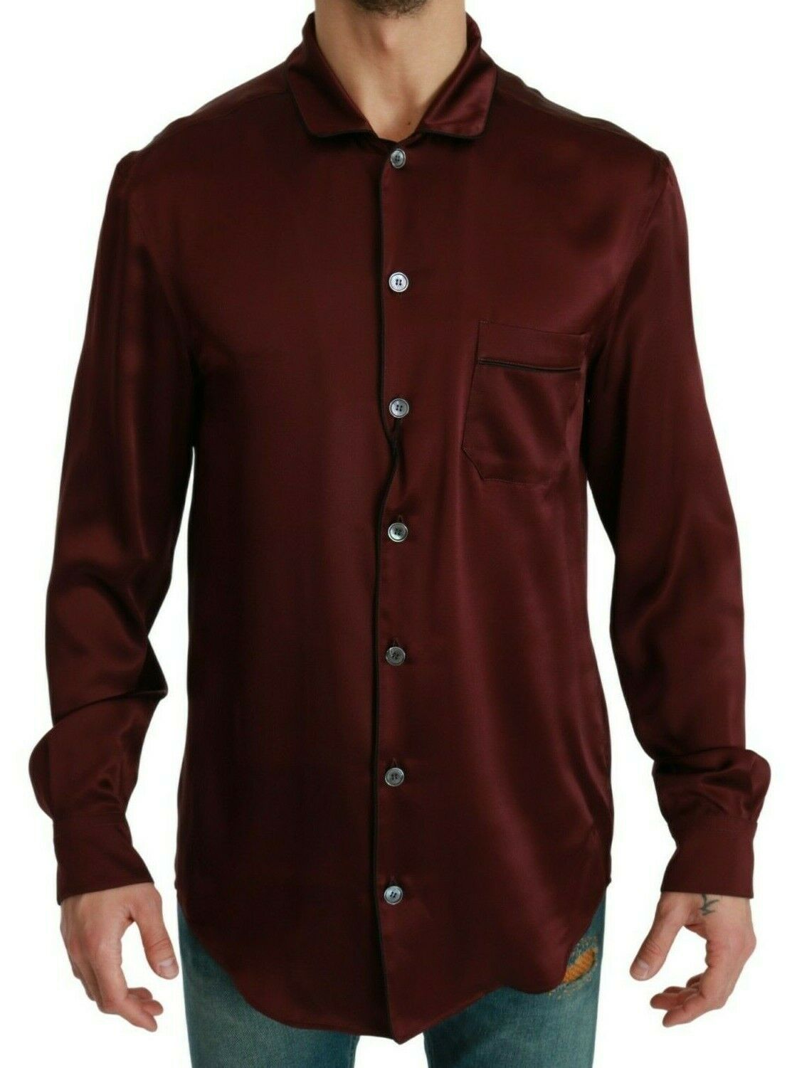 Dolce & Gabbana Bordeaux sidenpyjamas casualskjorta