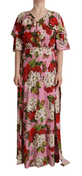 Dolce & Gabbana Rosa Blomster Silke Stretch Maxikjole