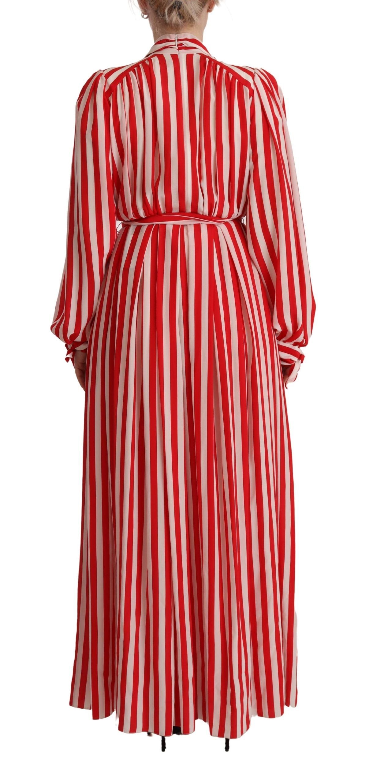 Dolce & Gabbana Vit Röd Sidenklänning Med A-Lineärm