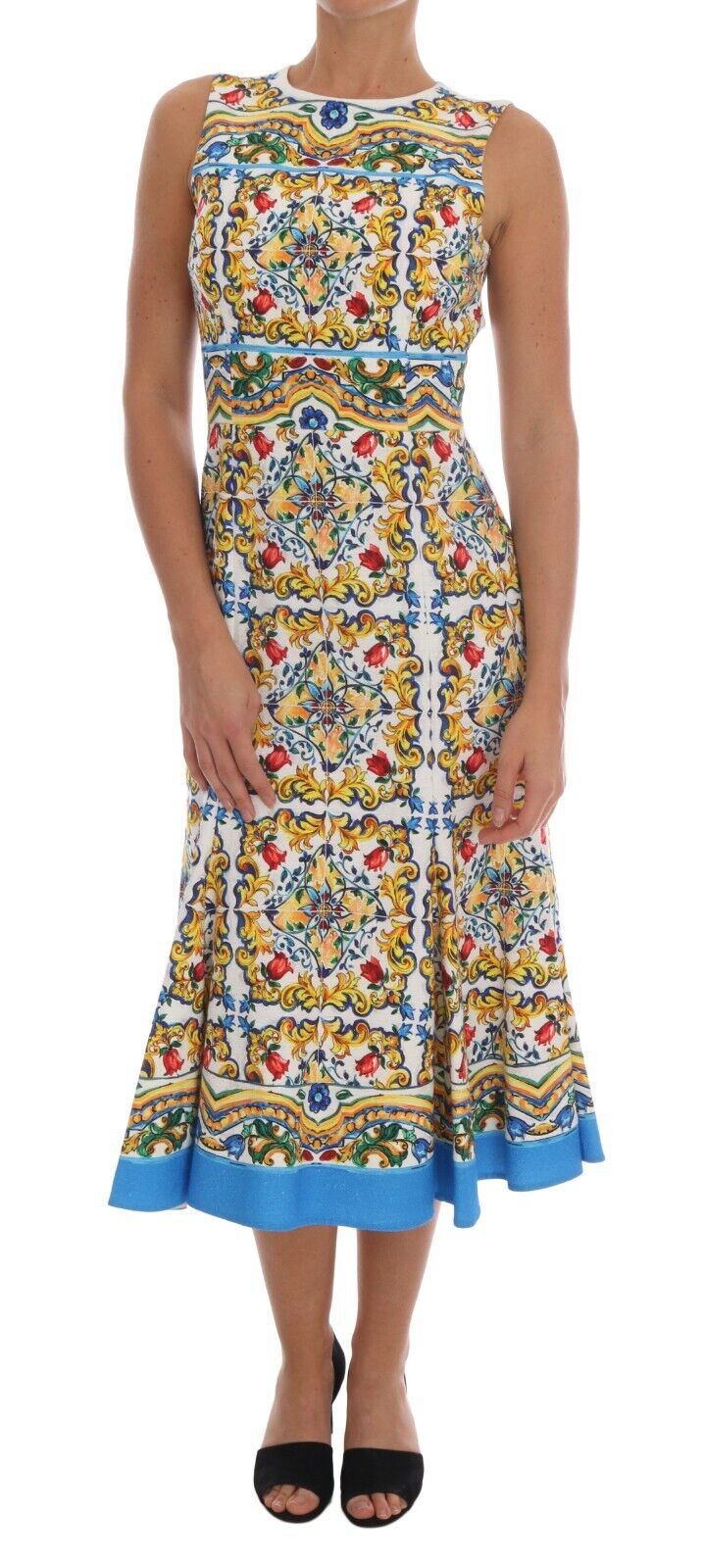 Dolce & Gabbana Vit Majoilca Ärmlös Slidklänning med A-linje
