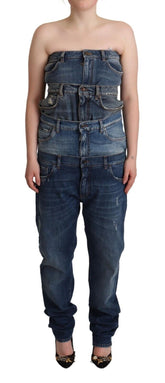 Dolce & Gabbana Mørkeblå Bomull Stroppeløs Denim Jumpsuit Kjole