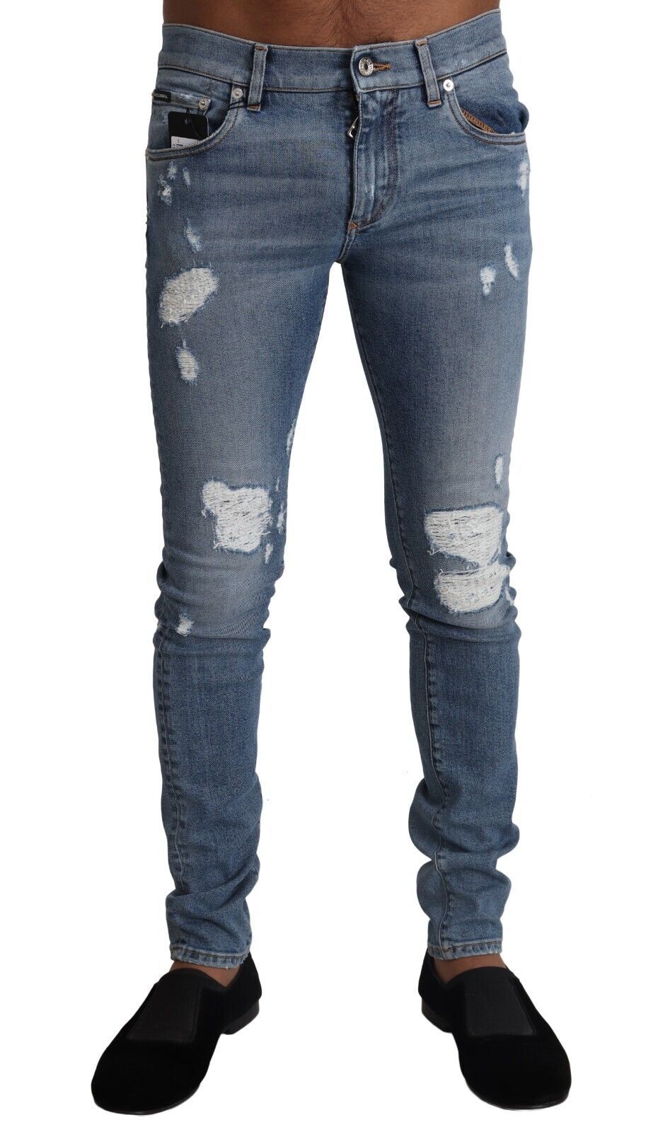 Dolce & Gabbana Ljusblå Trasiga Bomullsdenim Skinny Jeans