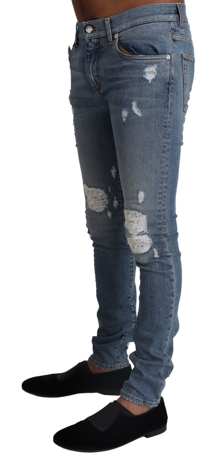 Dolce & Gabbana Ljusblå Trasiga Bomullsdenim Skinny Jeans