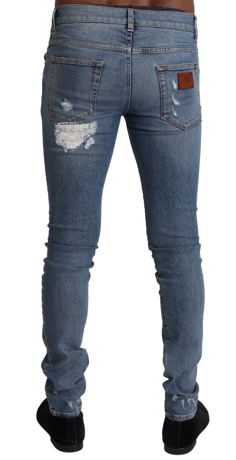 Dolce & Gabbana Ljusblå Trasiga Bomullsdenim Skinny Jeans