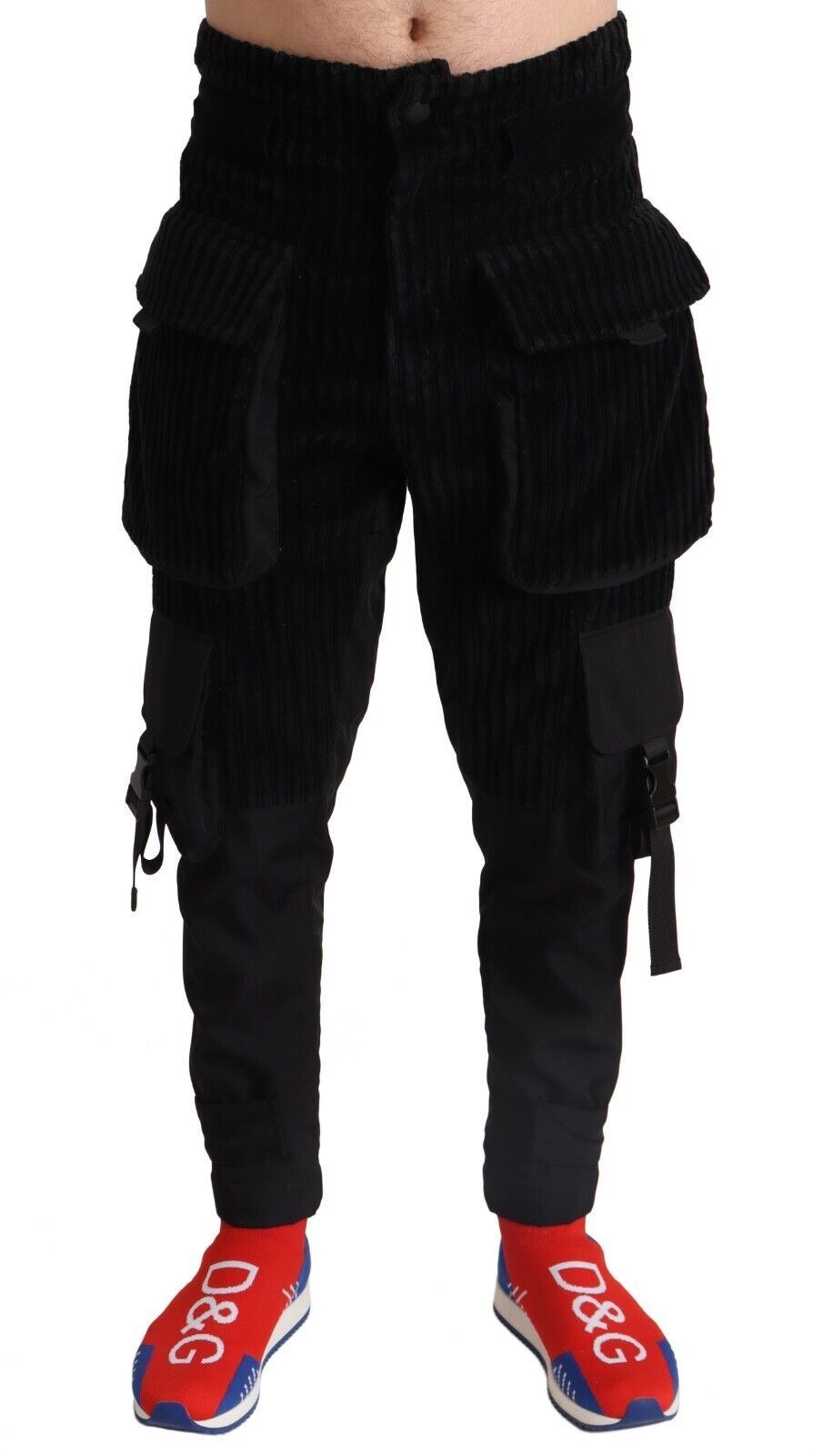 Dolce & Gabbana Svarta Bomulls Skinny Corduroy Cargobyxor