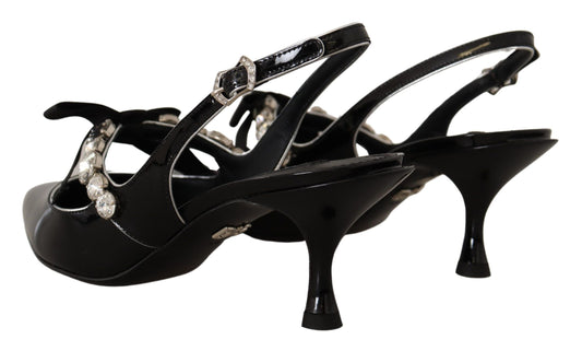Dolce & Gabbana svarte slingbacks med krystaller i lakkskinn