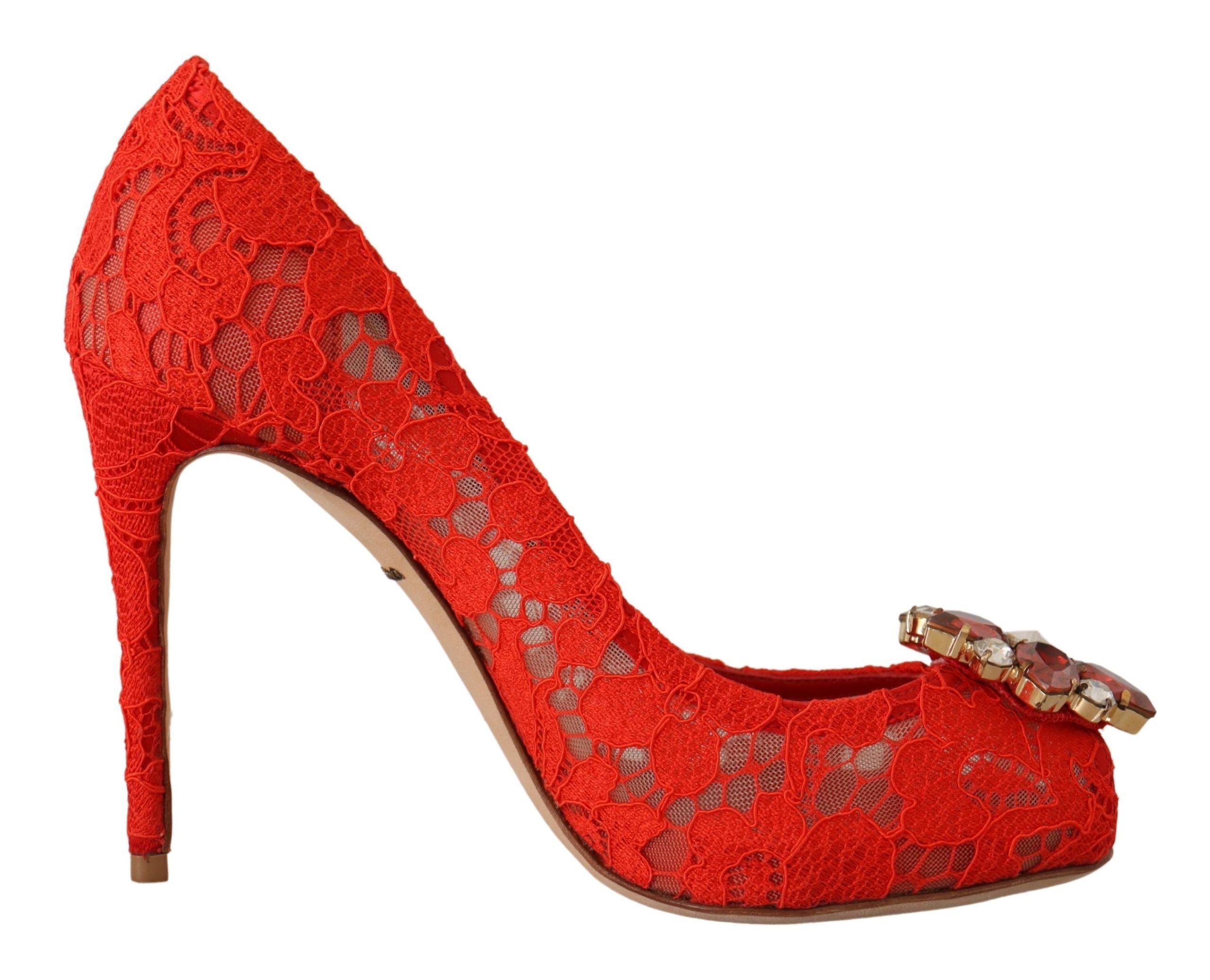 Röda Taormina Spets Kristallklackade Pumps