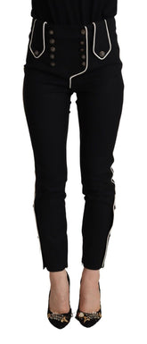 Dolce & Gabbana Svarte Slim Fit Bukser Med Høy Midje Og Knapper Utsmykket