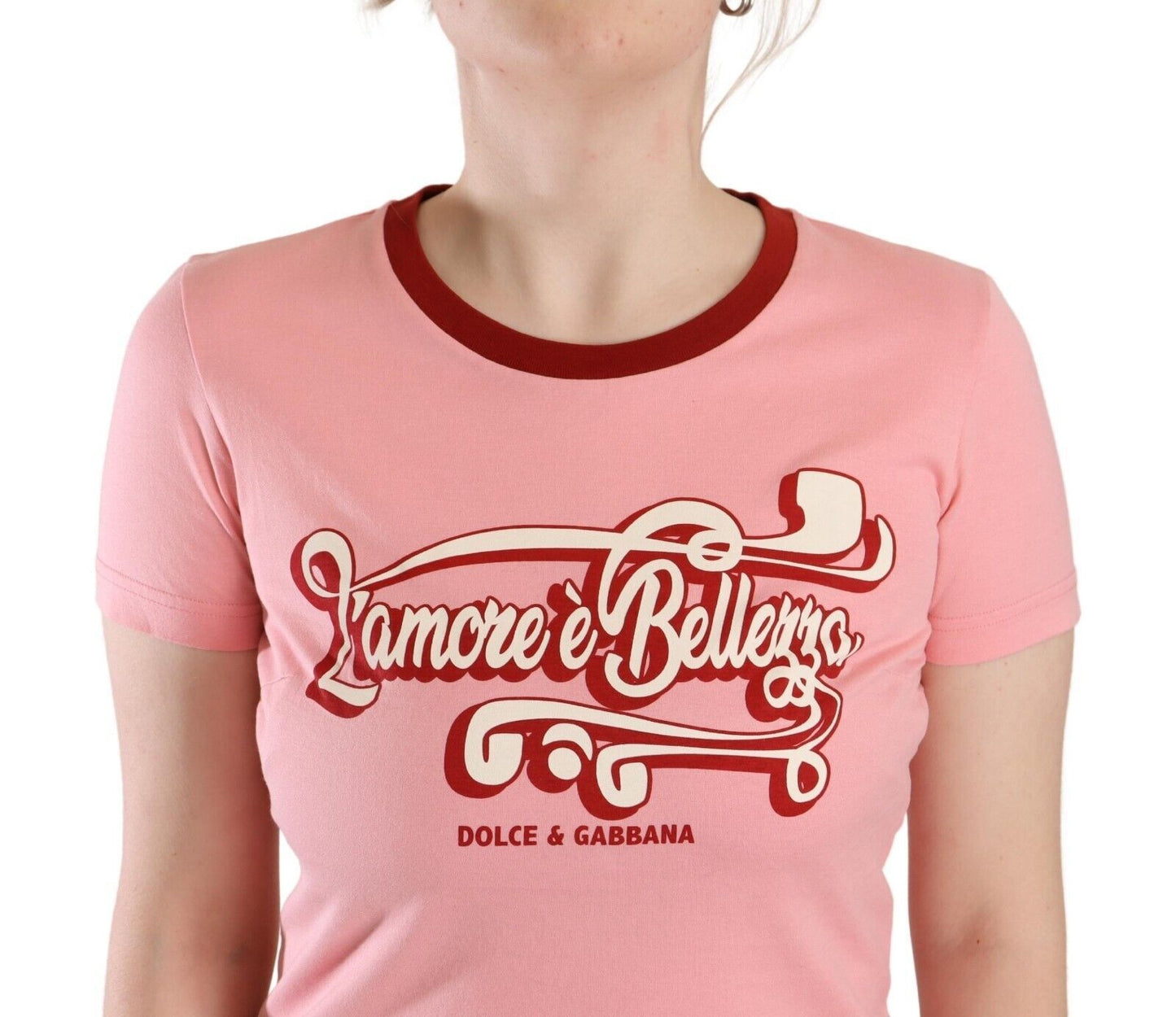 Dolce & Gabbana Rosa bomulls-t-shirt med korta ärmar och rund halsringning