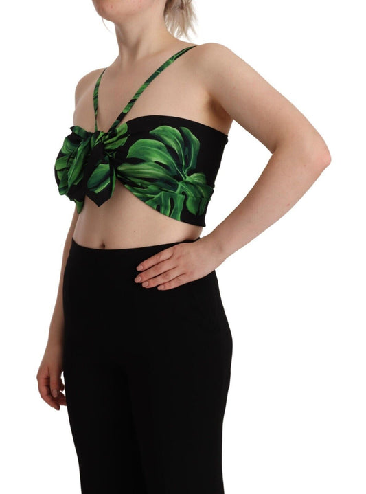 Dolce & Gabbana Svart Grønn Leaf Silke Halter Cropped Topp